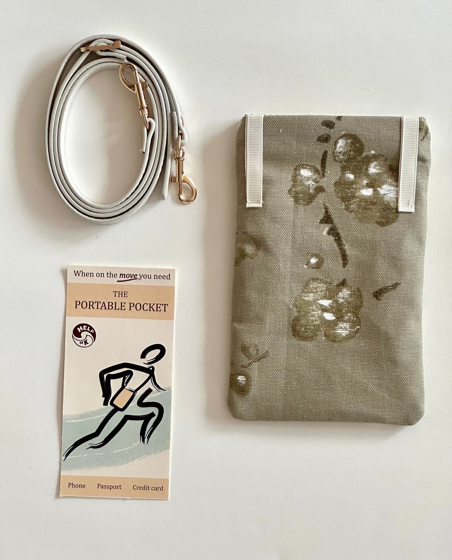 The Portable Pocket - French Fabric in soft green tones