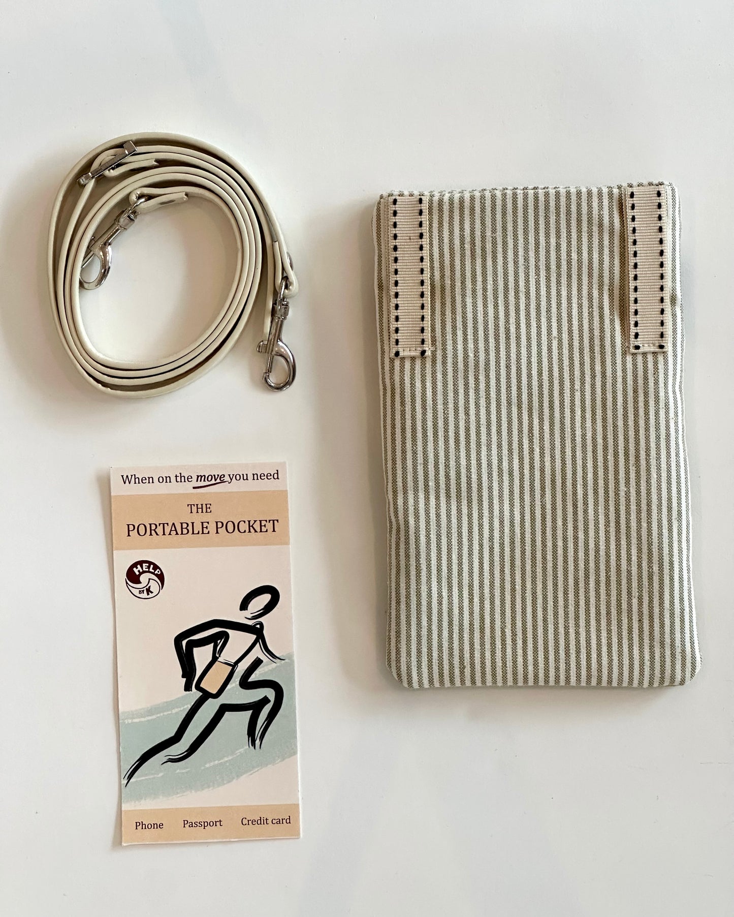 The Portable Pocket - Soft Green Striped Back French Fabric